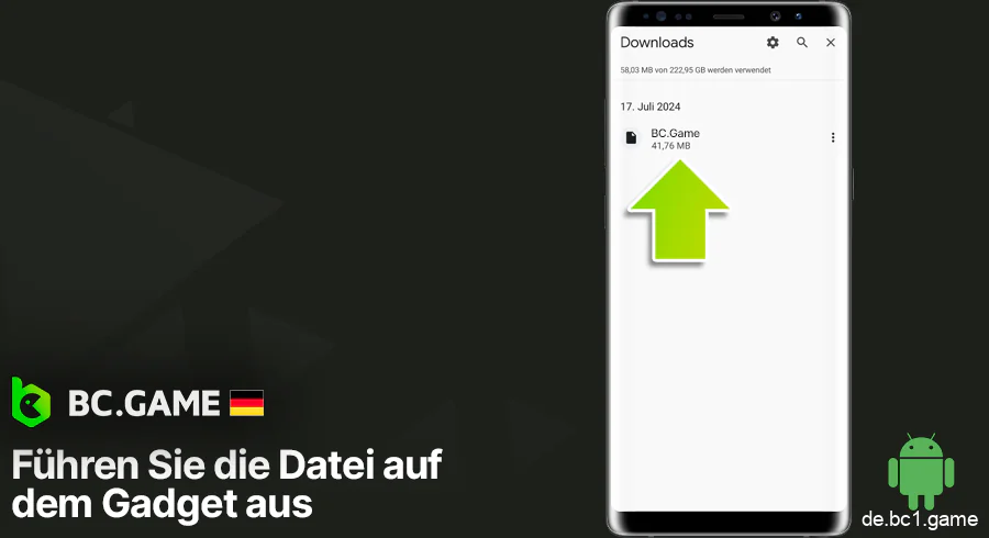 Finde die APK-Datei BC.Game auf deinem Handy