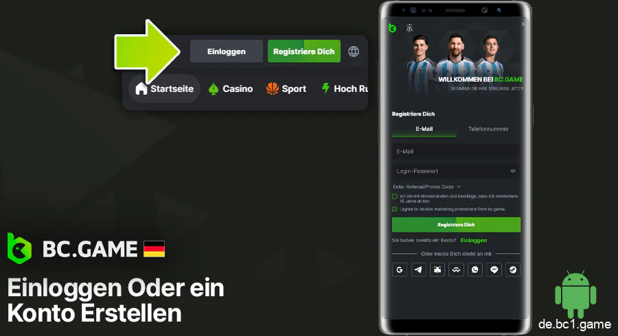 In der BC.Game-App anmelden oder registrieren