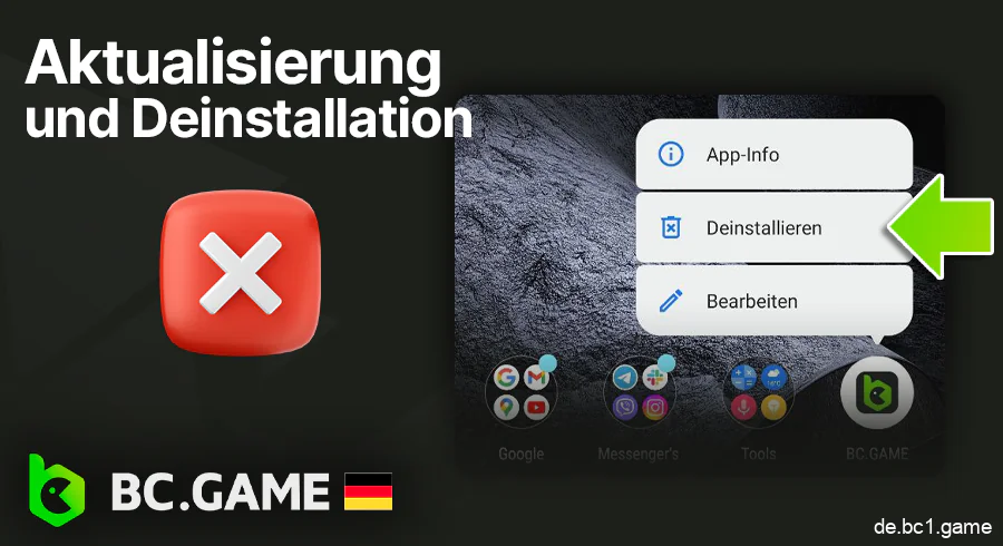 Anweisungen zur Deinstallation der mobilen Anwendung BC.Game