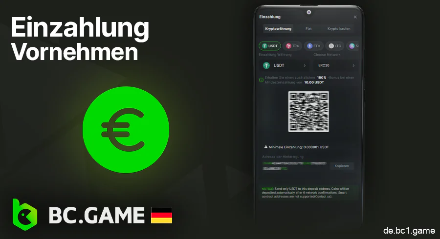 Anweisungen für eine Einzahlung in der mobilen Anwendung BC.Game