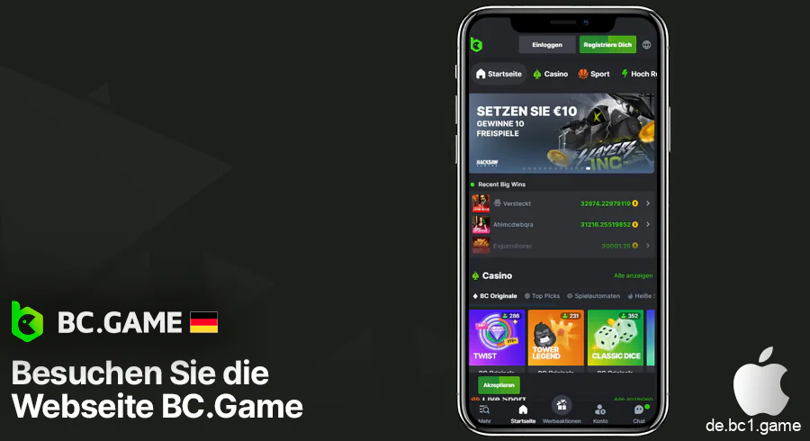 Öffnen Sie die BC.Game-Website im Safari-Browser auf Ihrem iPhone