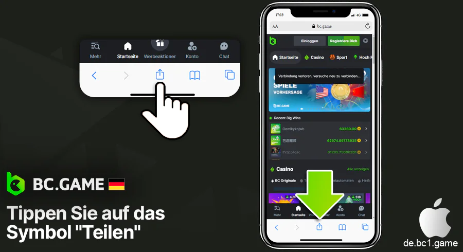 Drücken Sie die Freigabetaste auf Ihrem iPhone