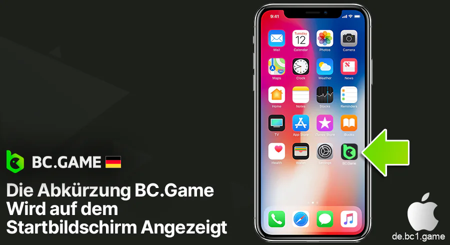 Finde und öffne die BC.Game-Verknüpfung auf deinem iPhone