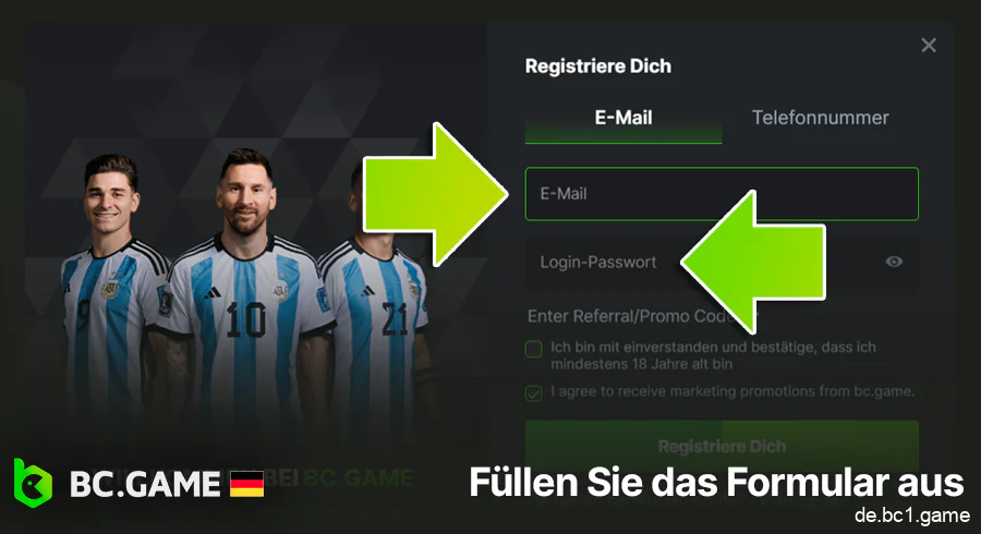 Füllen Sie das BC.Game-Anmeldeformular aus