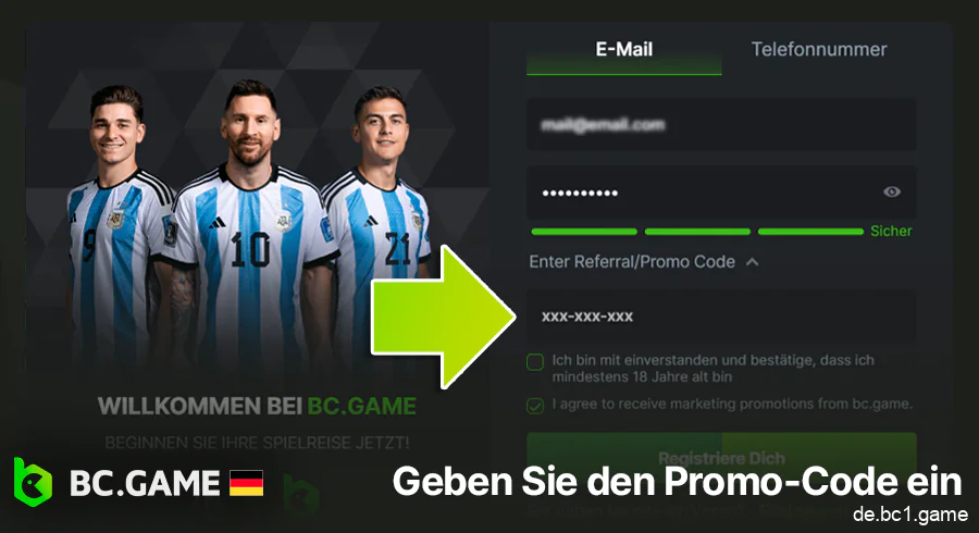 Geben Sie bei der Registrierung auf BC.Game den Promo-Code ein