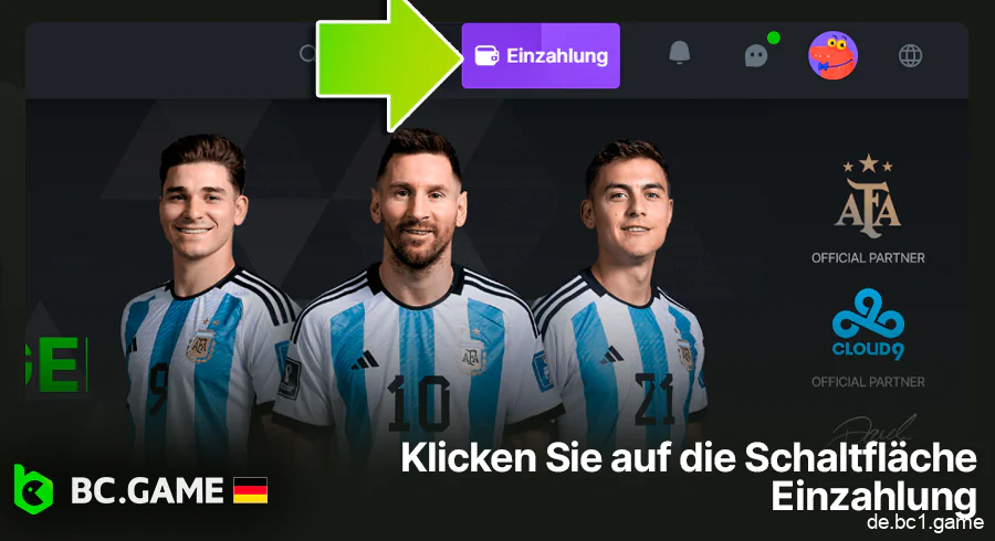 Klicken Sie auf die Schaltfläche „Einzahlen“ auf BC.Game