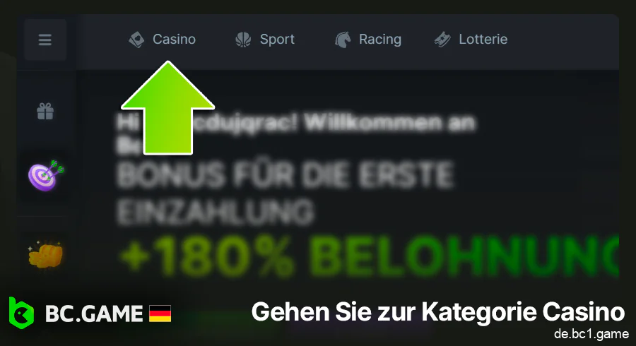 Gehen Sie zum Casino-Bereich auf BC.Game